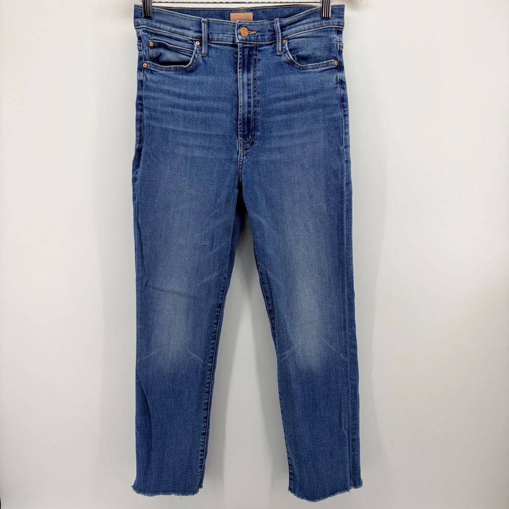 MOTHER The Swooner Rascal Hover Jeans Healing Jar High Rise Blue Raw Hem Size 30 - Picture 2 of 9